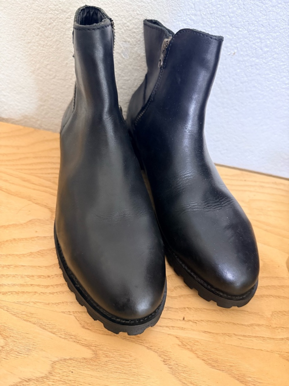 ME Makeover Essentials Black Leather Chukka Zip Boots with Lug Sole steel toe